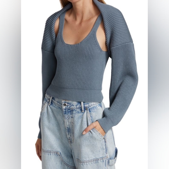 T by Alexander Wang Sweaters - NWT Alexander Wang Blue Knit Shrug